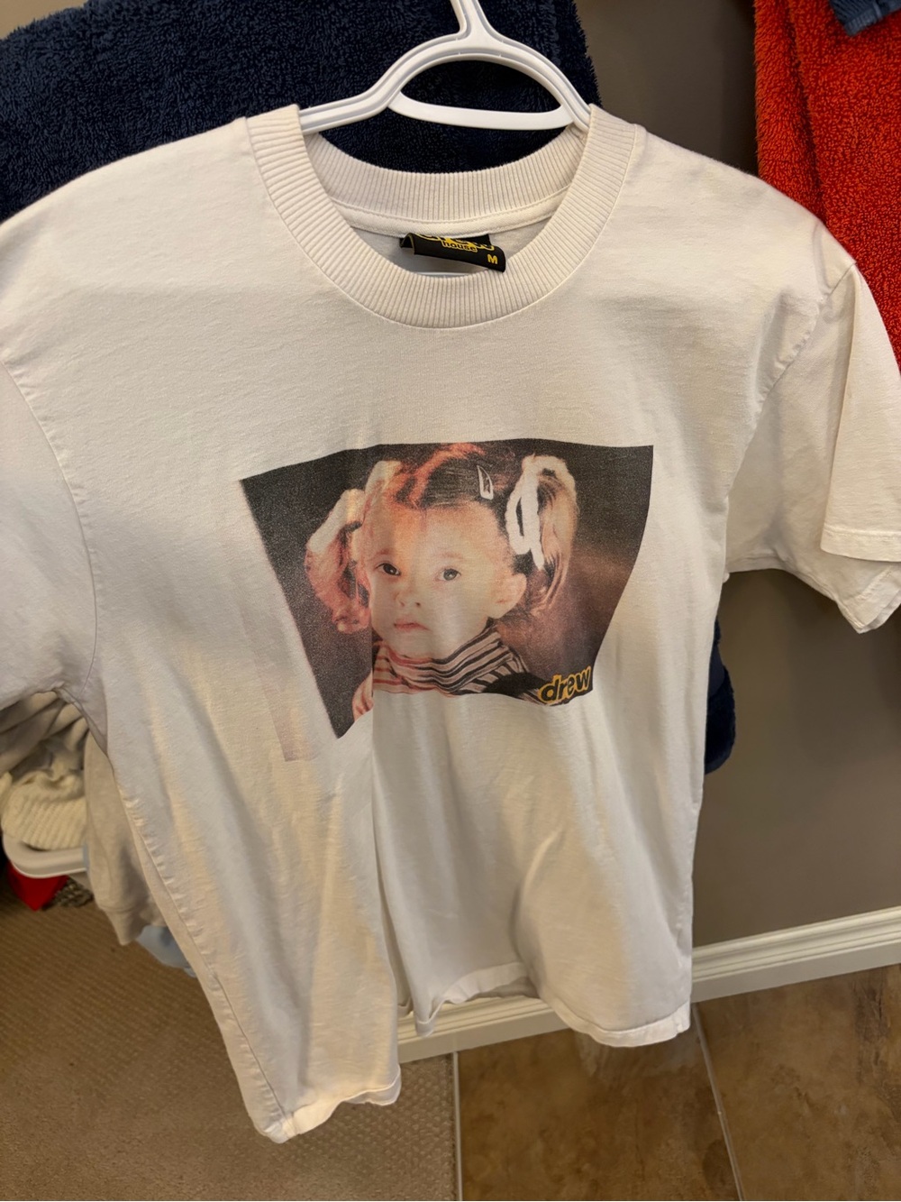 drew house White Graphic Tee with Photo Portrait